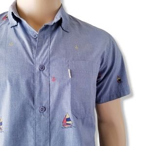 Walker Refinery Blue Nautical Sailboat Shirt Size Large
